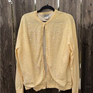 Vintage Wool Angora Embroidered Sequin Cream Cardigan